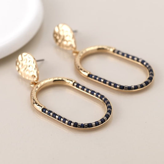 POM Golden & Black Bead Mix Drop Earrings