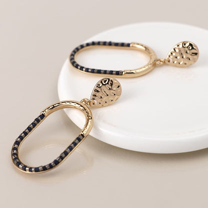 POM Golden & Black Bead Mix Drop Earrings