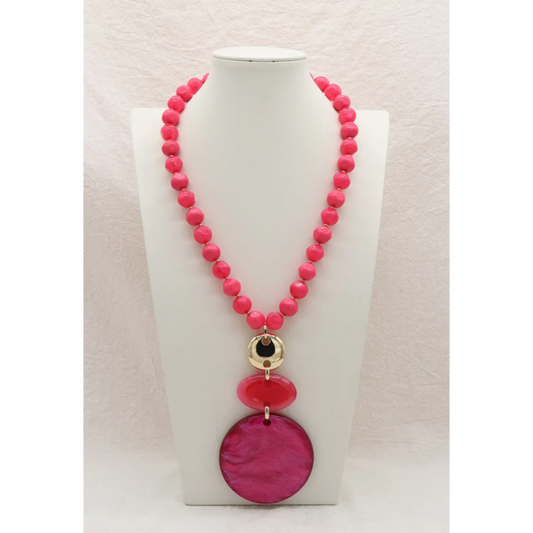 Cerese Pink Statement Disc Pendant Necklace