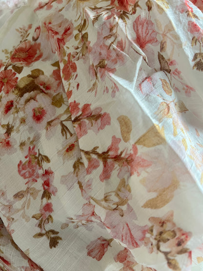 Cream Coral Floral Button Front Maxi Dress