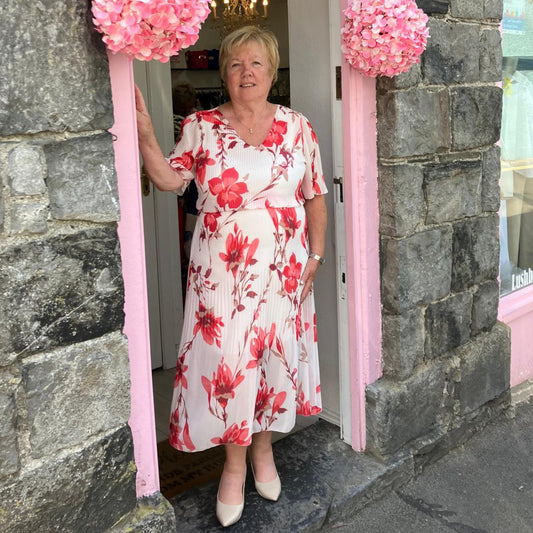 Cream & Coral Dress Floral Design