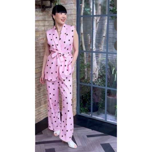 Jessica Polka Dot Belted Co-Ord Set Pink & Brown