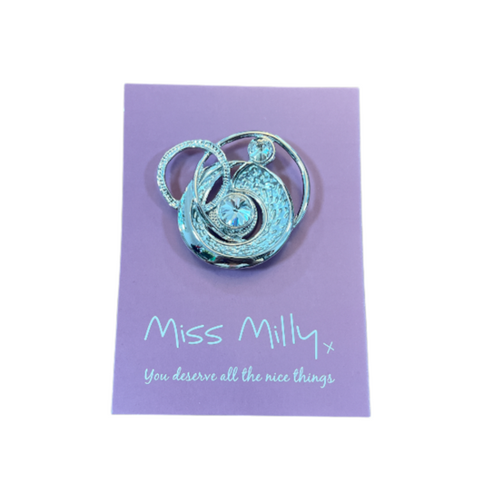 MISS MILLY Magnetic Brooch Silver Swirl & Crystal