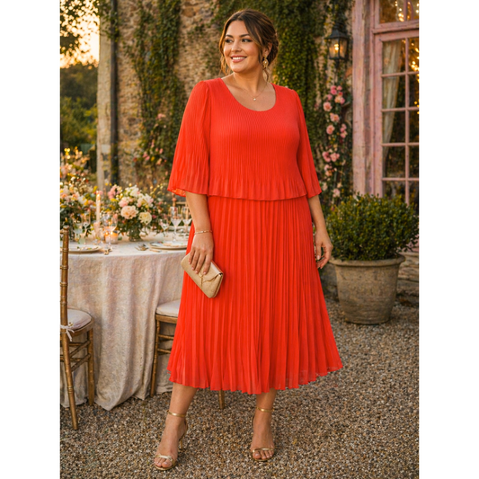 Orange Pleated Midi Dress (One Size)