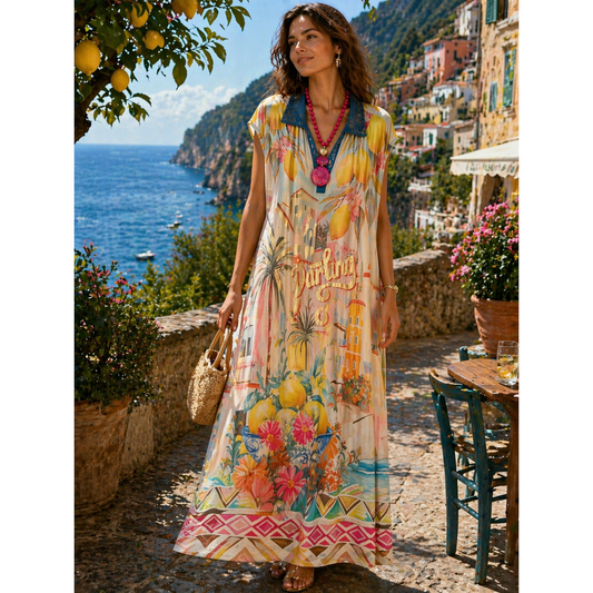 Amalfi Lemon Print Maxi Dress – Italian Coastal Holiday Dress