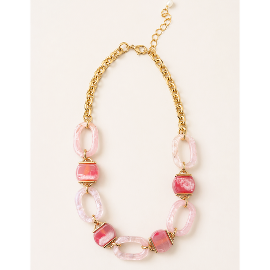 Pink Resin & Gold Link Necklace