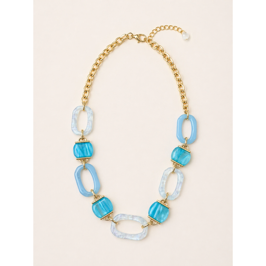 Aqua Resin & Gold Link Statement Necklace