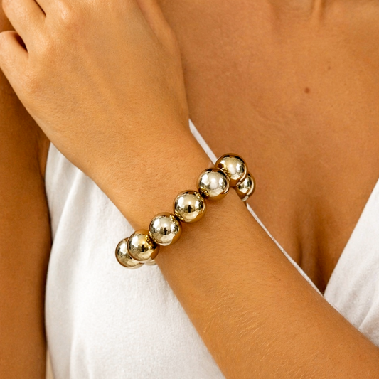 Stainless Steel Gold Ball Elasticated Bracelet