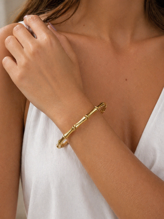 Gold Bamboo Style Bangle Minimalist Statement Bracelet