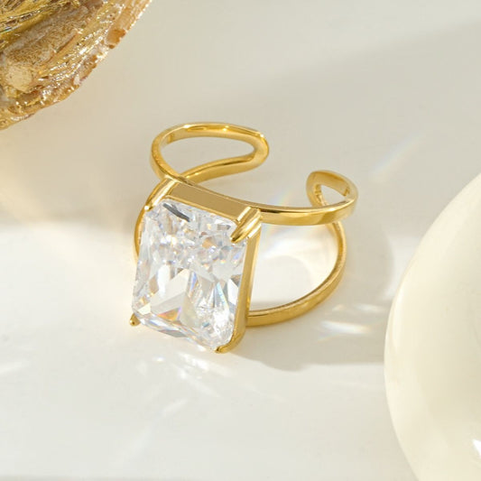 Gold & CZ Stainless Steel Adjustable Ring