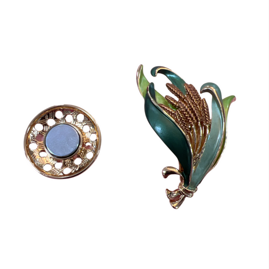 Magnetic Brooch Wheat Sheath Green & Gold