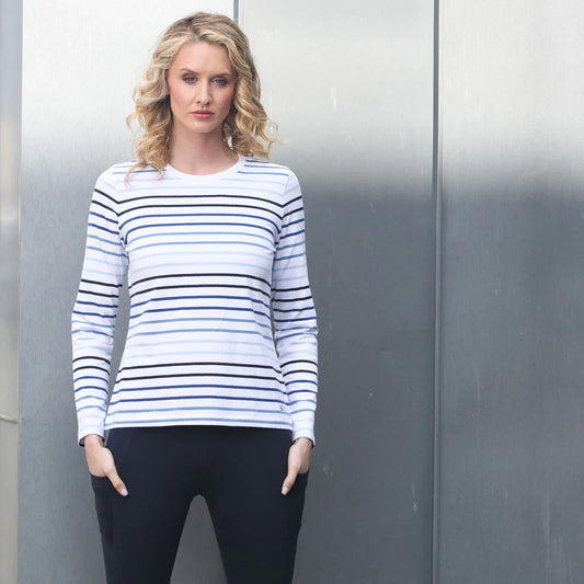 RELAX & RENEW Long Sleeved Striped T-Shirt Blue