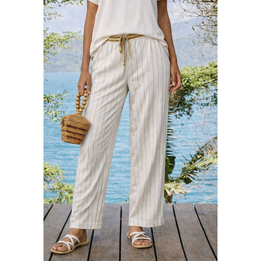 Hillary Cream & Black Pinstripe Wide Leg Elasticated Trousers