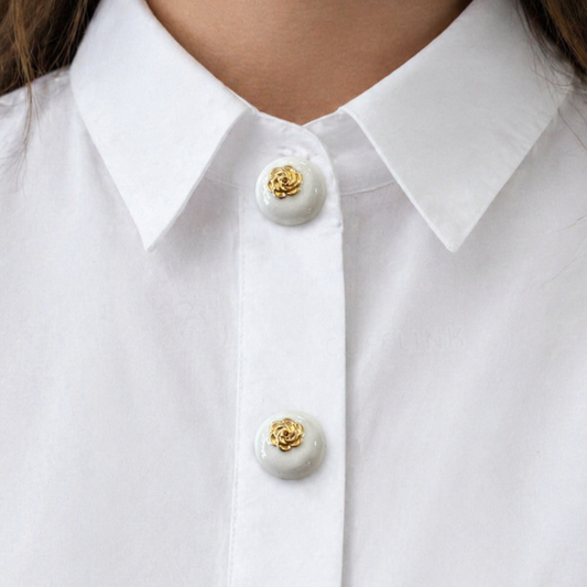 White & Gold Button Cover Clips/Cufflinks