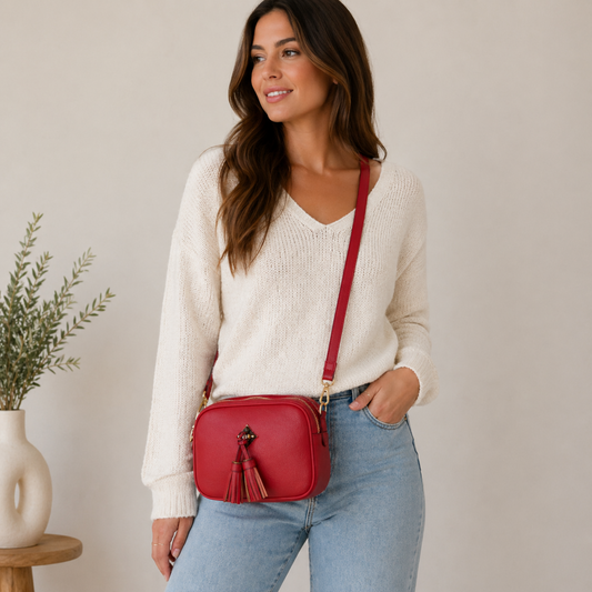 Red Crossbody Bag With Tassles