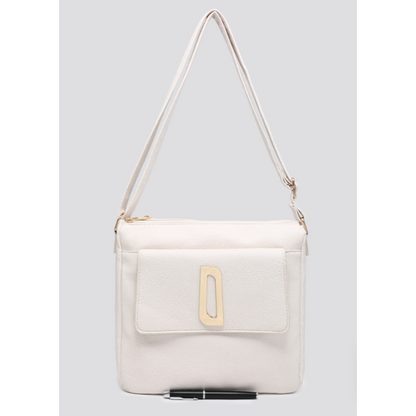 Cream Leatherette Crossbody Bag
