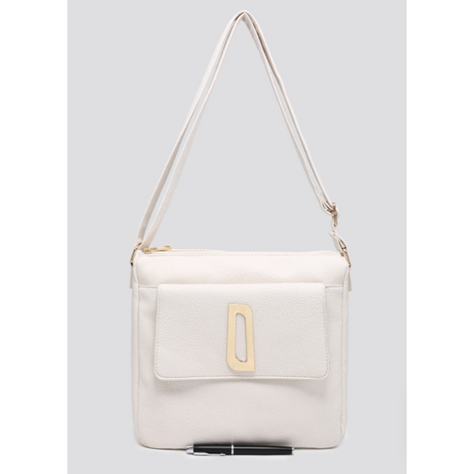Cream Leatherette Crossbody Bag