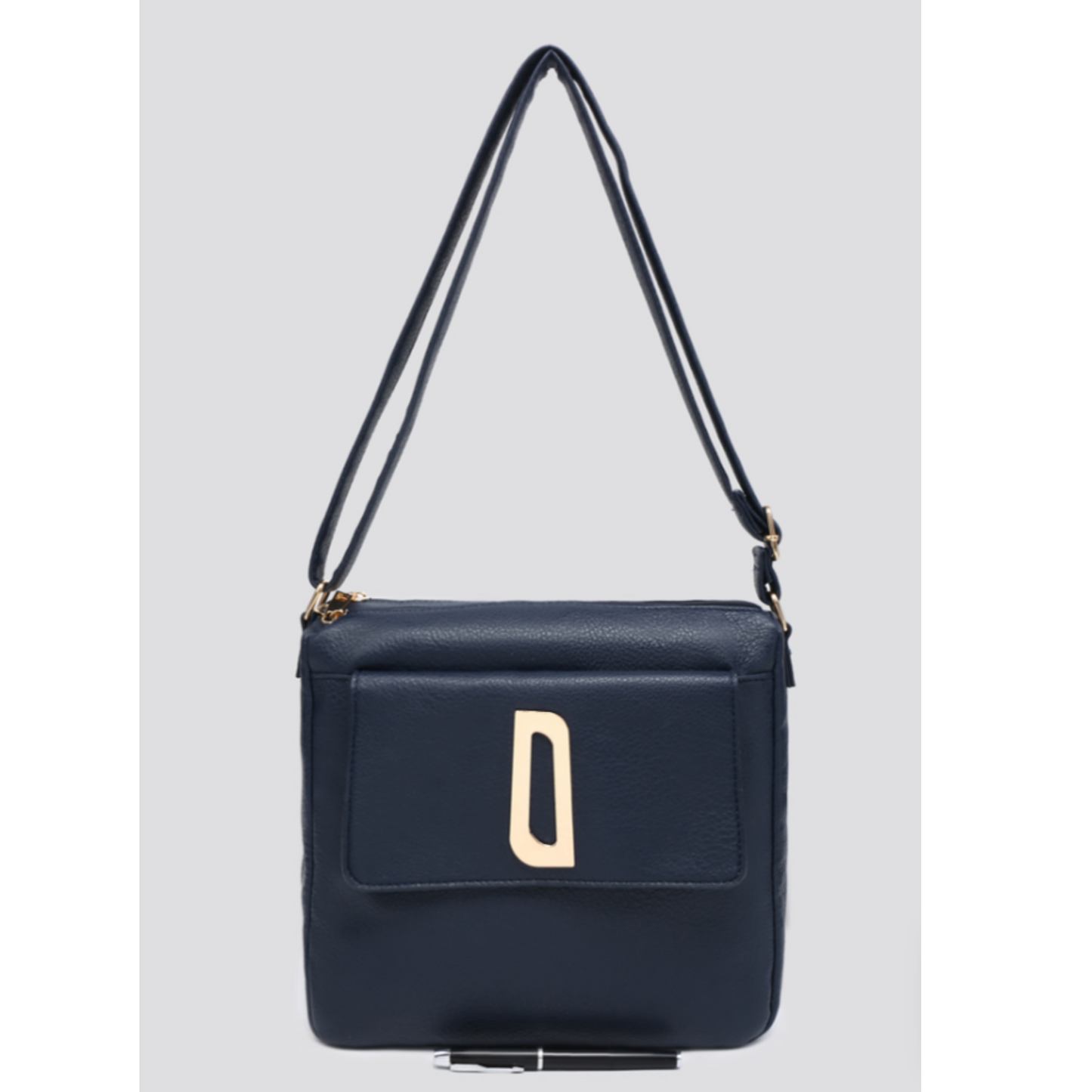 Navy Leatherette Crossbody Bag