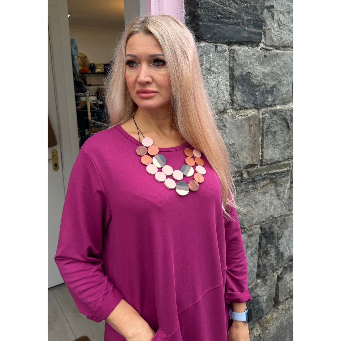 Margo Magenta Cotton Long Tunic Dress