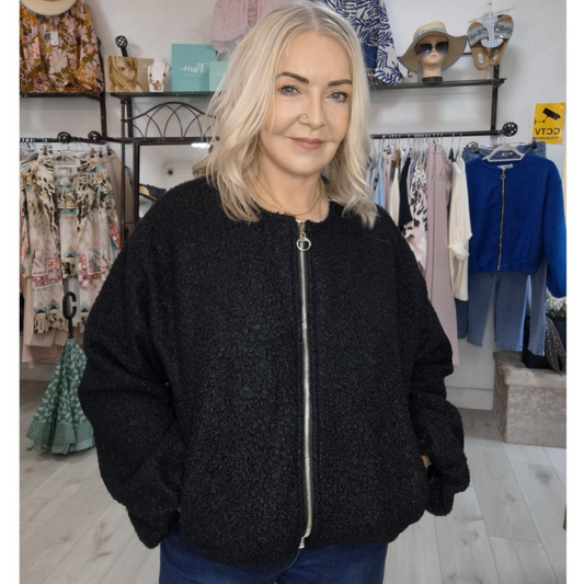 Dolly Black Cosy Bomber Jacket