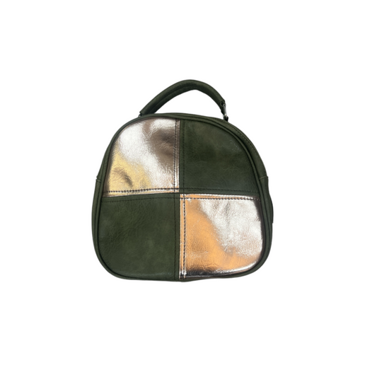 Khaki Green & Rose Gold Metallic Checked Bag