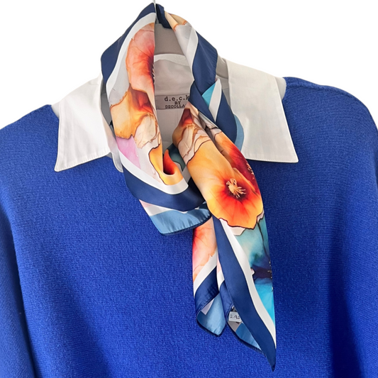 Square Neckscarf Blue Trim Multicoloured Flowers