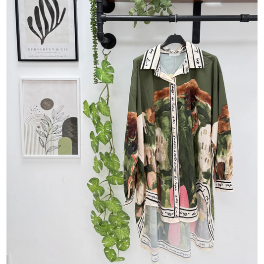 Almalfi Printed Oversized Shirt Green