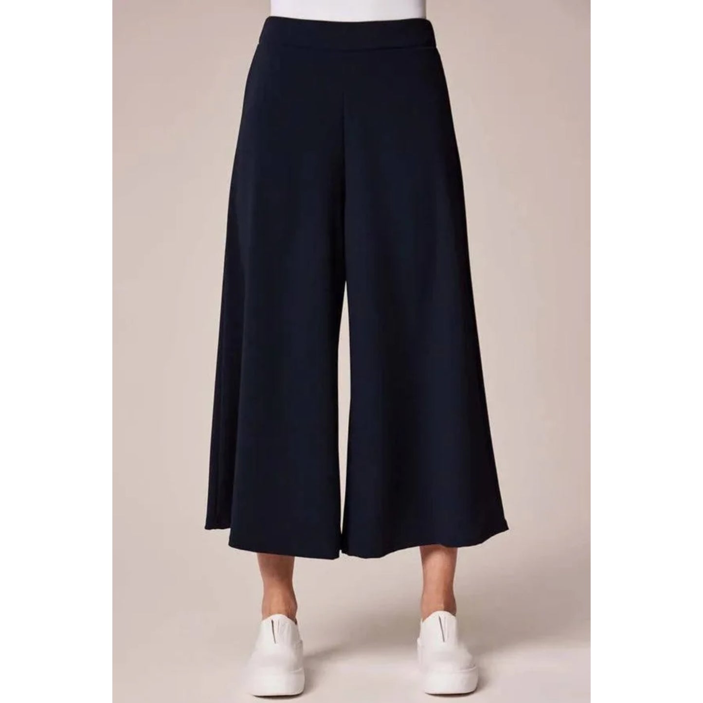 DECK Navy Elasticated Culottes/Cropped Flared Trousers