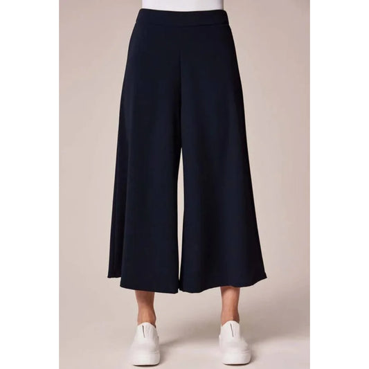 DECK Navy Elasticated Culottes/Cropped Flared Trousers