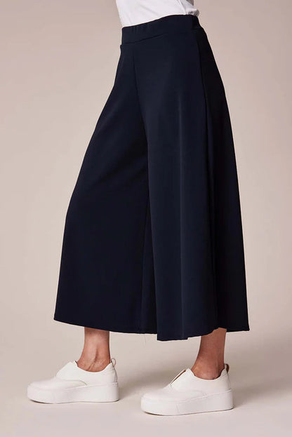 DECK Navy Elasticated Culottes/Cropped Flared Trousers