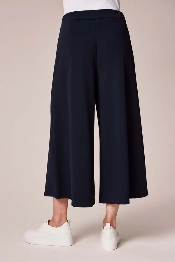 DECK Navy Elasticated Culottes/Cropped Flared Trousers