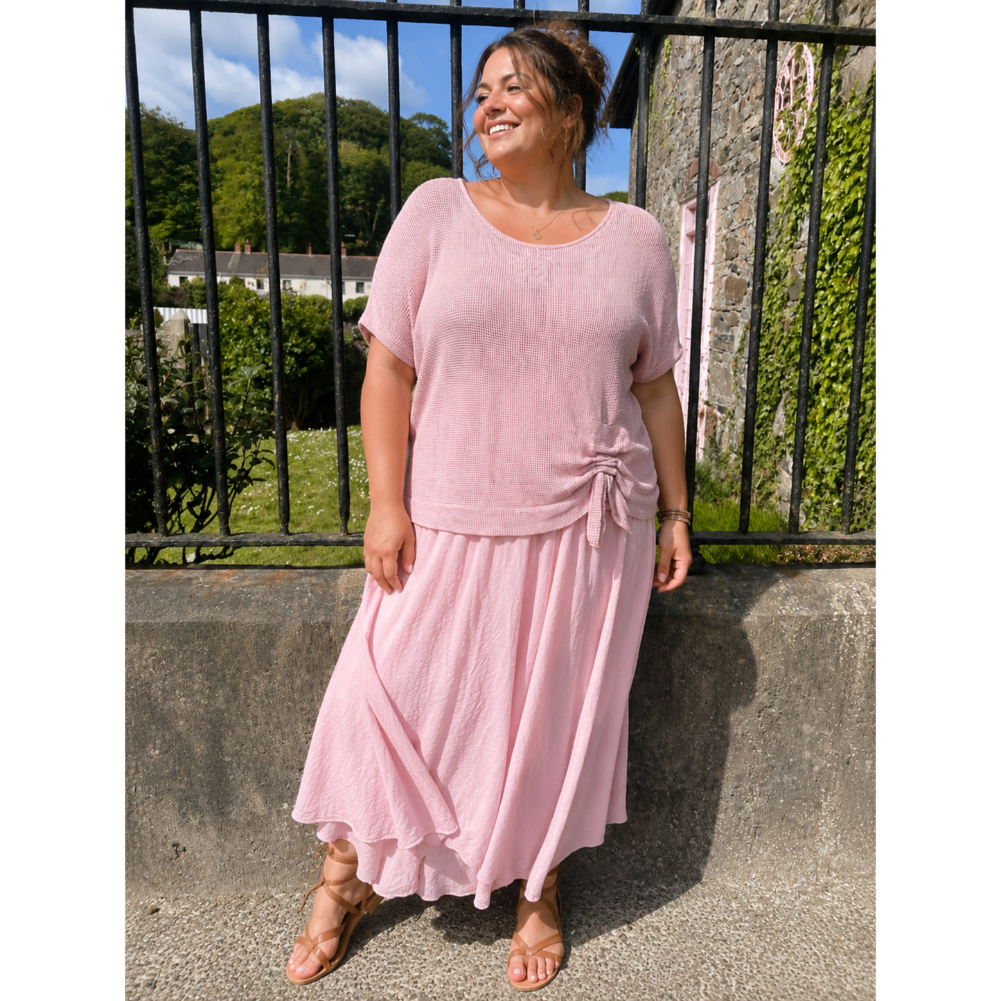 Dusty Pink Two Piece Co-Ord Set – Light Knit Top & Flowy Slip Dress