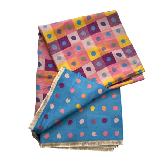 Reversible Blanket Scarf Polka Dot Checked