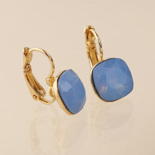 POM Golden & Blue Square Crystal Drop Earrings