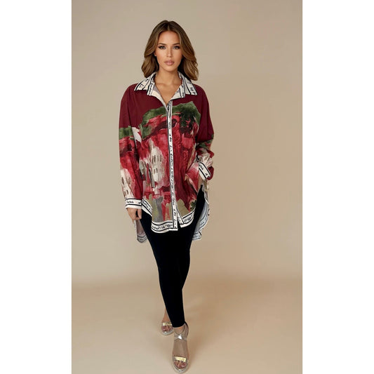 Almalfi Printed Oversized Shirt Wine