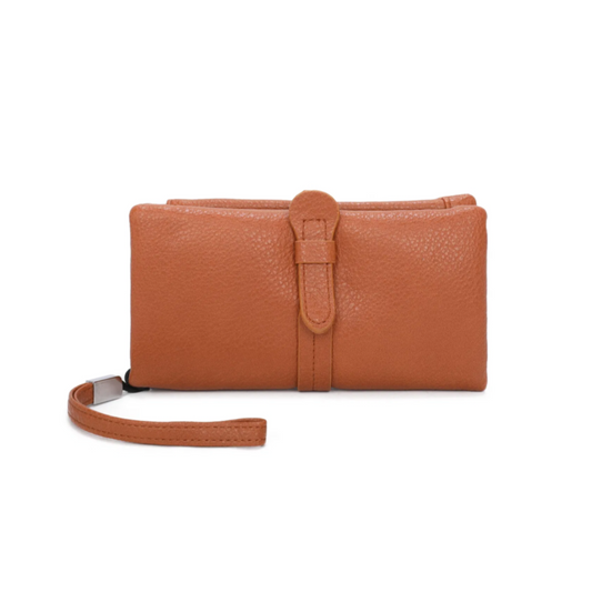 Large Leatherette Wristlet Purse Tan