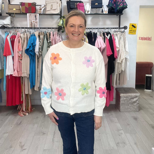 Multicoloured Daisy Cream Cardigan