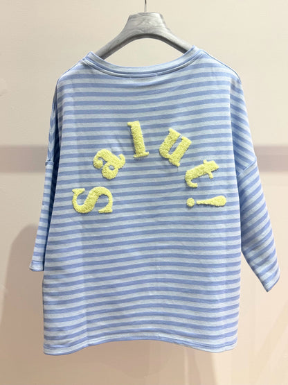 Salut Logo Striped Cotton Sweater Blue