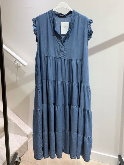 Emer Blue Tiered Denim Maxi Dress