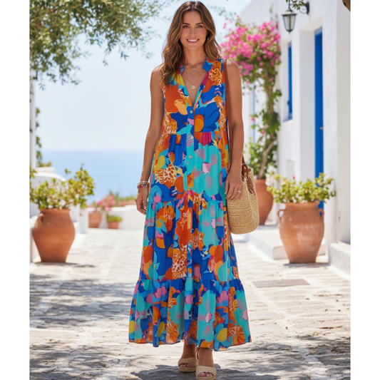 Tropical Bloom Sleeveless Maxi Dress Multicoloured