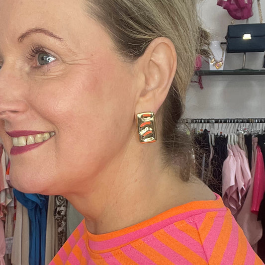Gold Plated Statement Rectangular Earrings