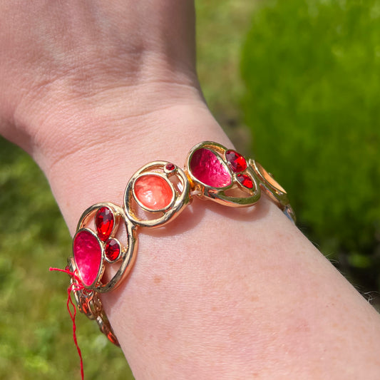 Orange Red Coral Elasticated Gold Bracelet