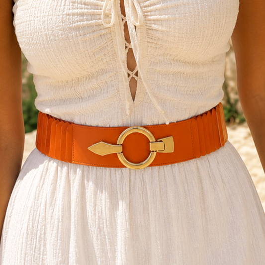 Stretch Waist Belt Orange & Gold