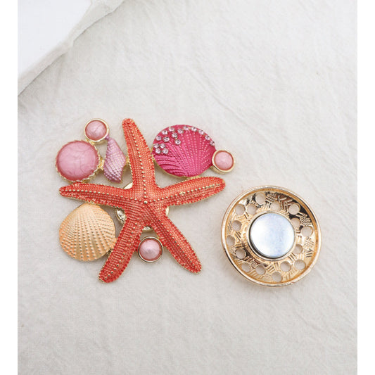 Starfish & Shell Magnetic Brooch Coral