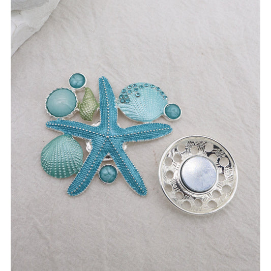 Starfish & Shell Magnetic Brooch Turquoise
