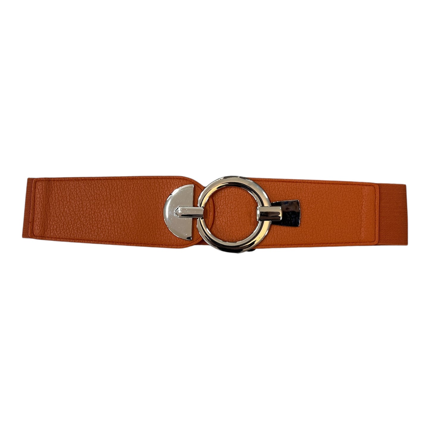 Orange Elasticated Leatherette Belt Silver Buckle