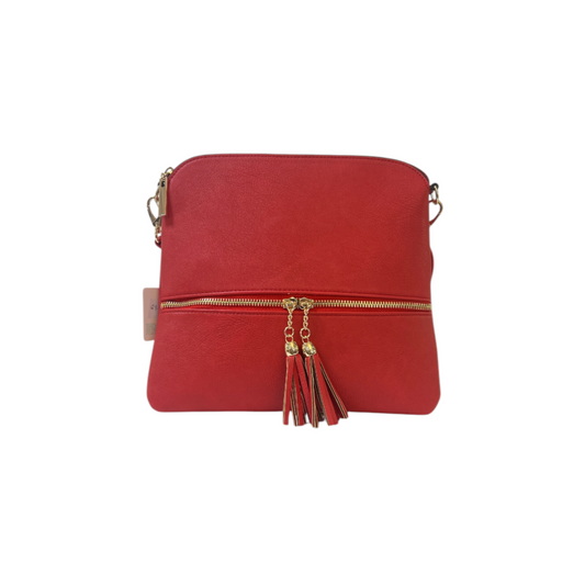 Red Leatherette Crossbody Bag