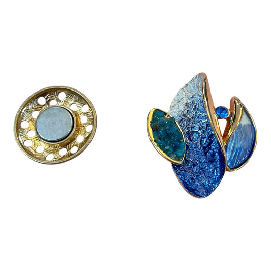 Magnetic Brooch Blue Teal & Gold