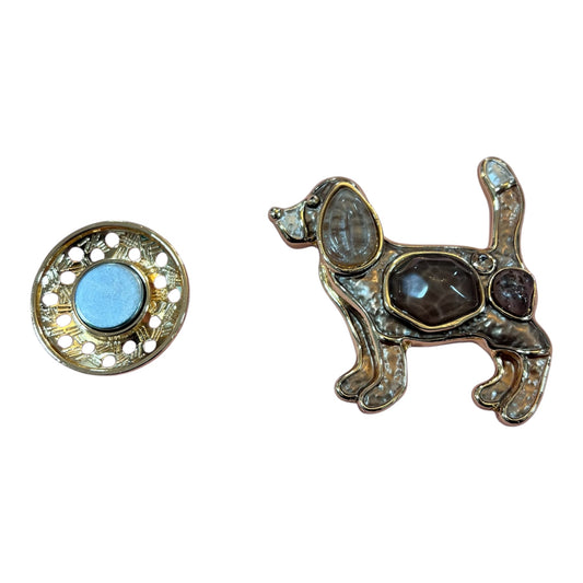 Magnetic Brooch Brown & Gold Dog