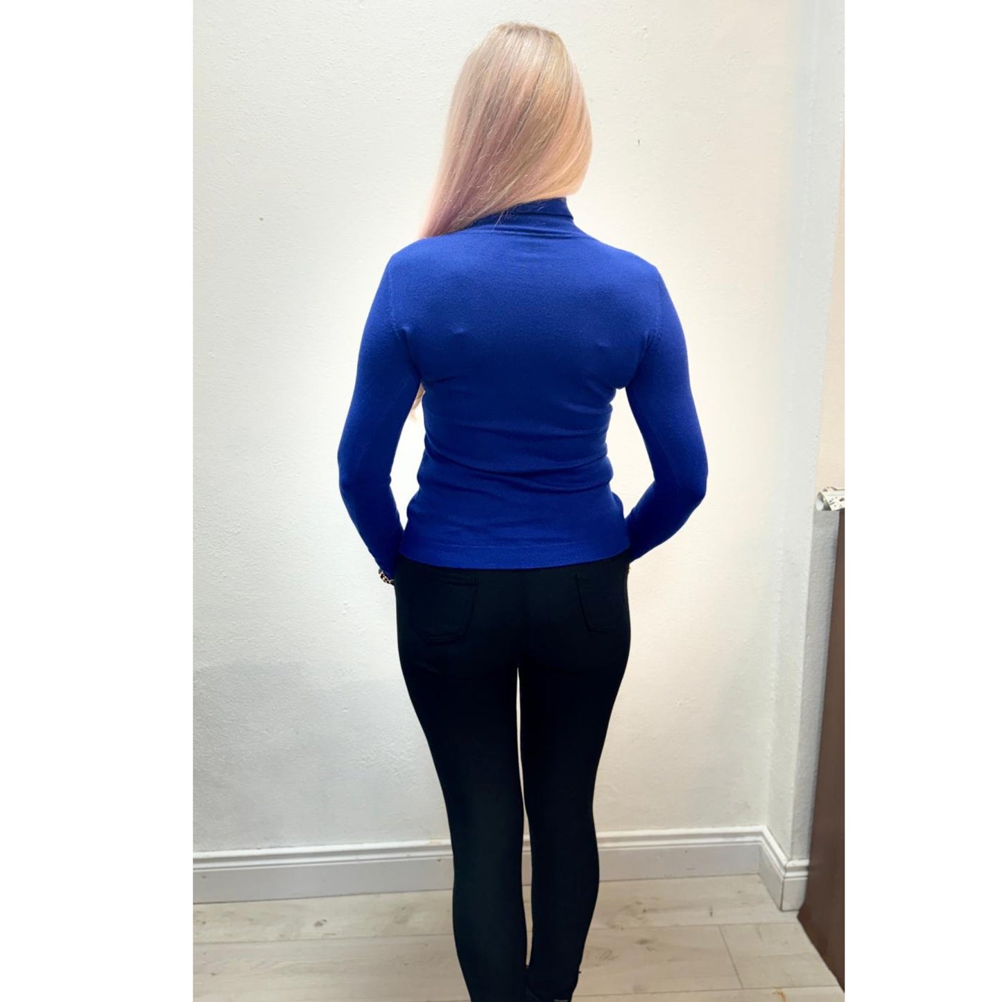 Cobalt Blue Polo Neck Fine KnitJumper